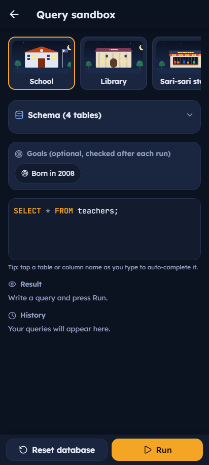 Query sandbox editor